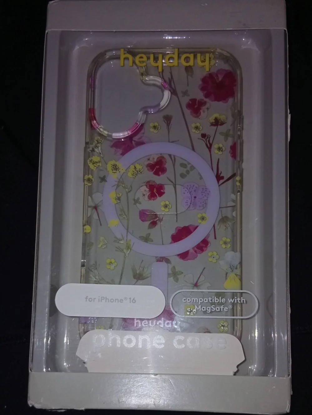 heyday Clear Floral MagSafe iPhone 16 Case with Pink & Yellow Flowers